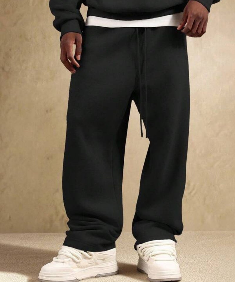 FLYNOFF Solid Black Heavyweight French Terry Relaxed Fit Sweatpants with Deep Pockets - Image 1